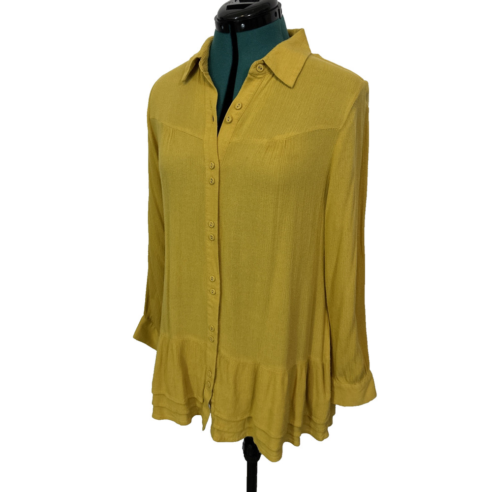 Soft Surroundings Tunic Top Women PM Mustard Yellow Excellent - Picture 3 of 9